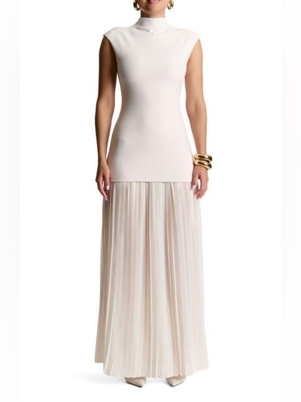 Naked Wardrobe Funnel Neck Mixed Media Maxi Dress XS NWT
